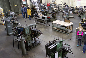 Aerial view of machines in garage classroom